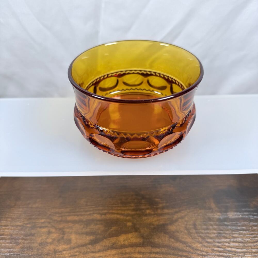 VTG Amber Glass Bowl 5” – Retro Mid-Century Patterned Dessert / Custard Dish